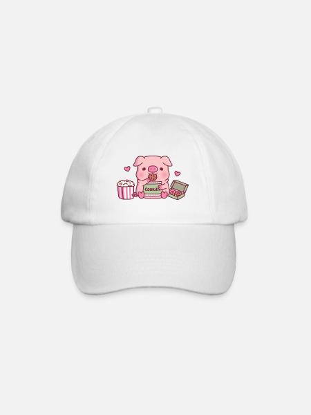 Mignon cochon grignotant des biscuits - Casquette classique - blanc/blanc