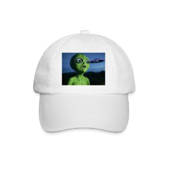 Grüner Alien Blickfang UFO - Baseballkappe - Weiß/Weiß - Vorne