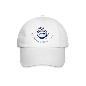 Coffee First – Witziges Kaffee Shirt - Baseballkappe - Weiß/Weiß - Vorne