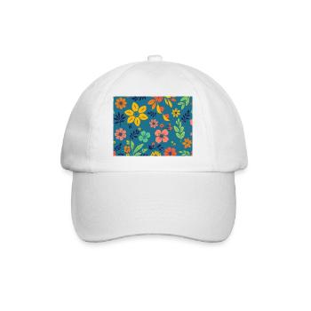Retro style floral pattern on dark blue - Baseball Cap - white/white - Front
