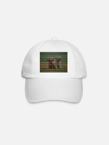 Zwei Labrador Retriever Welpen mit Dreickmuster - Baseballkappe - Weiß/Weiß