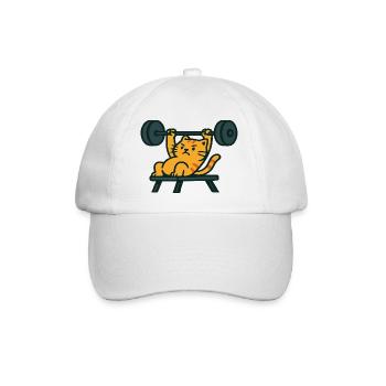 Gym Cat Bench Pressing Heavy Barbell Mascot - Baseball Cap - white/white - Front