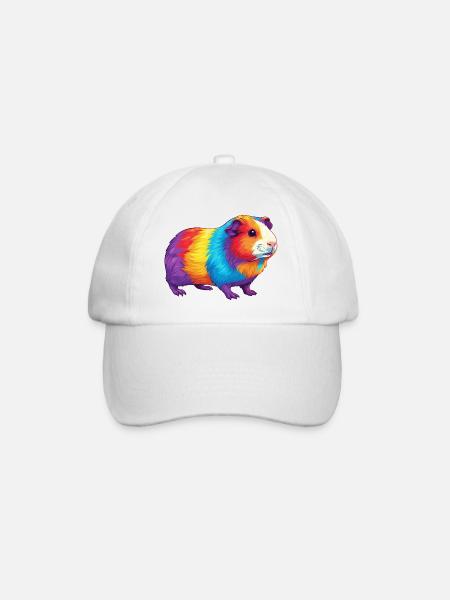 Buntes Meerschweinchen-Regenbogen-Pop-Art-Aquarell - Baseballkappe - Weiß/Weiß