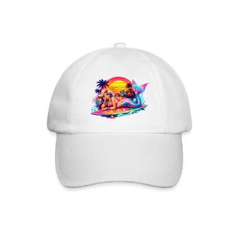 Meerjungfrau Surfbrett Retro Sunset Tropical Vibes - Baseballkappe - Weiß/Weiß - Vorne