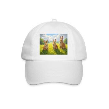 Trois lapins dans le champ de printemps - Casquette classique - blanc/blanc - Devant