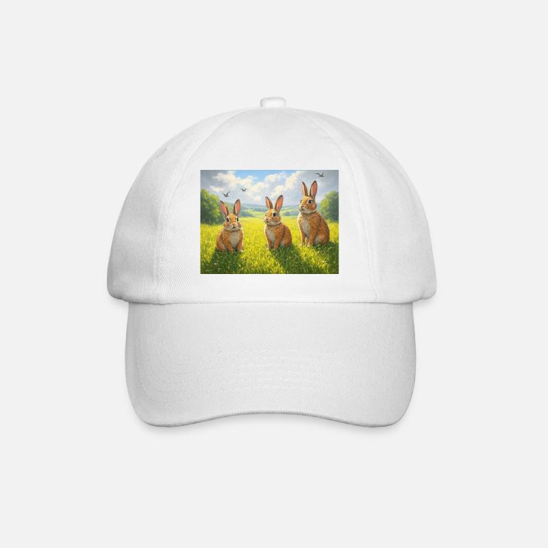 Trois lapins dans le champ de printemps - Casquette classique - blanc/blanc
