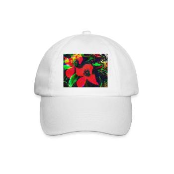 Neonrote Blüten im Farbwirbel - Baseballkappe - Weiß/Weiß - Vorne