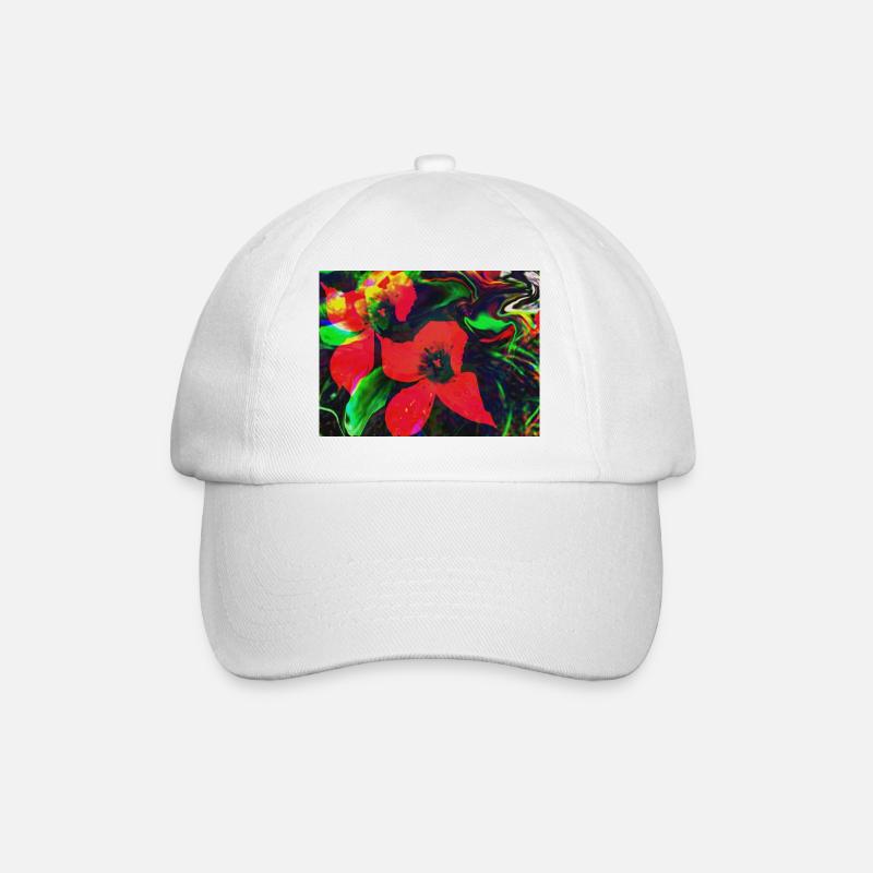 Fleurs rouge fluo dans un tourbillon de couleurs - Casquette classique - blanc/blanc