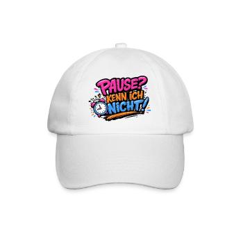 Pause? Kenn ich nicht! Lustiges Pflege-Design - Baseballkappe - Weiß/Weiß - Vorne