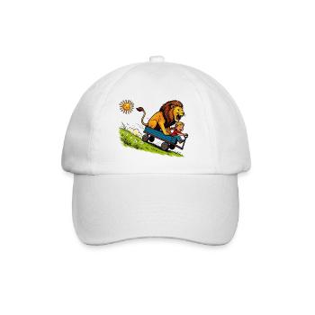 Wilde Löwenfahrt im blauen Bollerwagen - Baseballkappe - Weiß/Weiß - Vorne