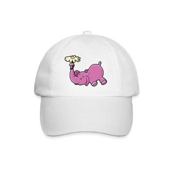 Rosa Elefant mit Gänseblümchen - Baseballkappe - Weiß/Weiß - Vorne