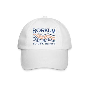 Borkum GPS Koordinaten Nordsee Insel Leuchtturm - Baseballkappe - Weiß/Weiß - Vorne