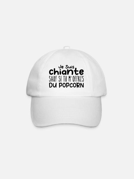 Frau, die liebt: Popcorn. Lustiger Design-Humor - Baseballkappe - Weiß/Weiß