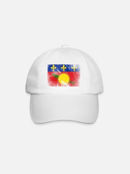 Guadeloupe Flag - Vintage Grunge - Baseball Cap - white/white