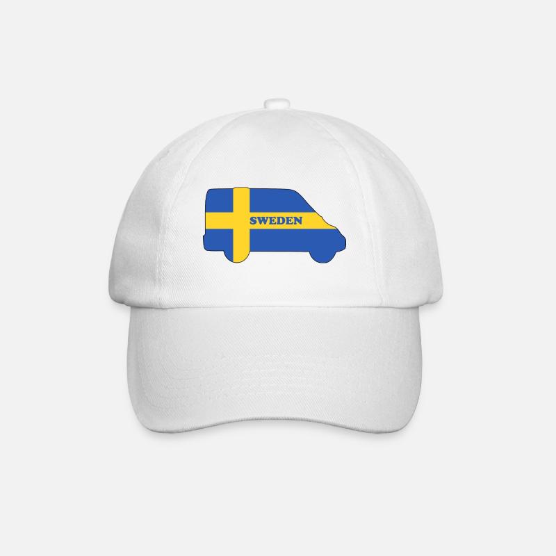 Sweden - Van/Camping-Kastenwagen-Kontur - Baseballkappe - Weiß/Weiß