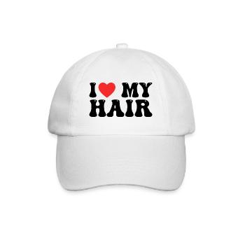 Ich liebe meine Haare - J'aime Mes Cheveux - Baseballkappe - Weiß/Weiß - Vorne