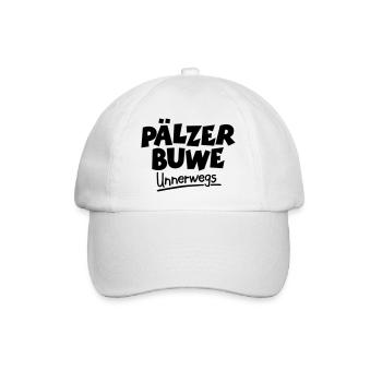 Pälzer Buwe Unnerwegs - Pfälzer Männer auf Tour - Baseballkappe - Weiß/Weiß - Vorne