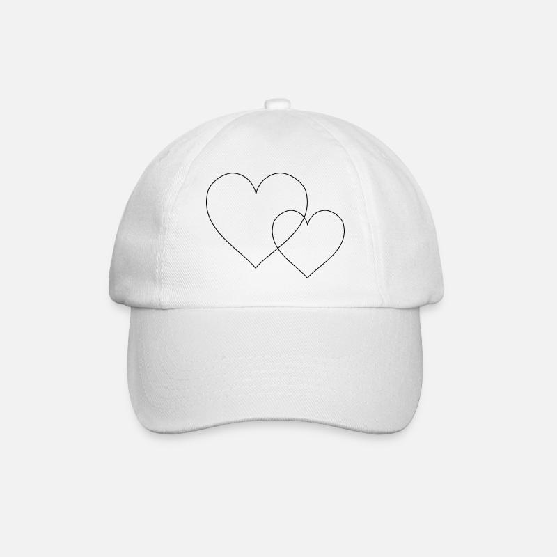 Coeurs, 2 coeurs, noir uni - Casquette classique - blanc/blanc