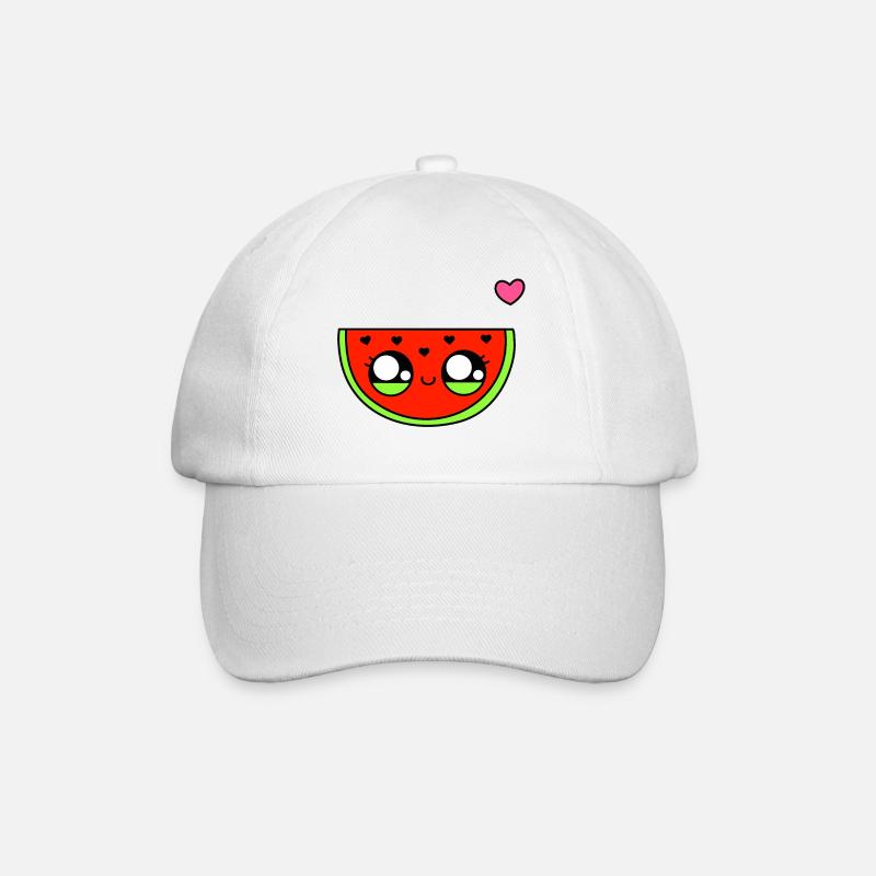 Kawaii Wassermelone mit Herz - Cute Watermelon - Baseballkappe - Weiß/Weiß