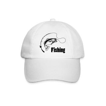 Angelrute mit Haken und Fisch - Baseballkappe - Weiß/Weiß - Vorne