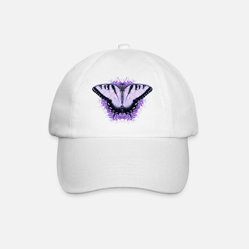 Weißer Schmetterling mit lila Blüte - Baseballkappe - Weiß/Weiß