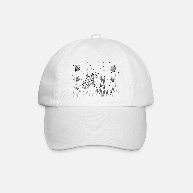 Fleurs Dessin Fineline points noirs - Casquette classique - blanc/blanc