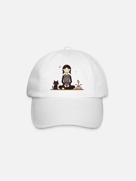 Relaxing with a cat - Baseball Cap - white/white