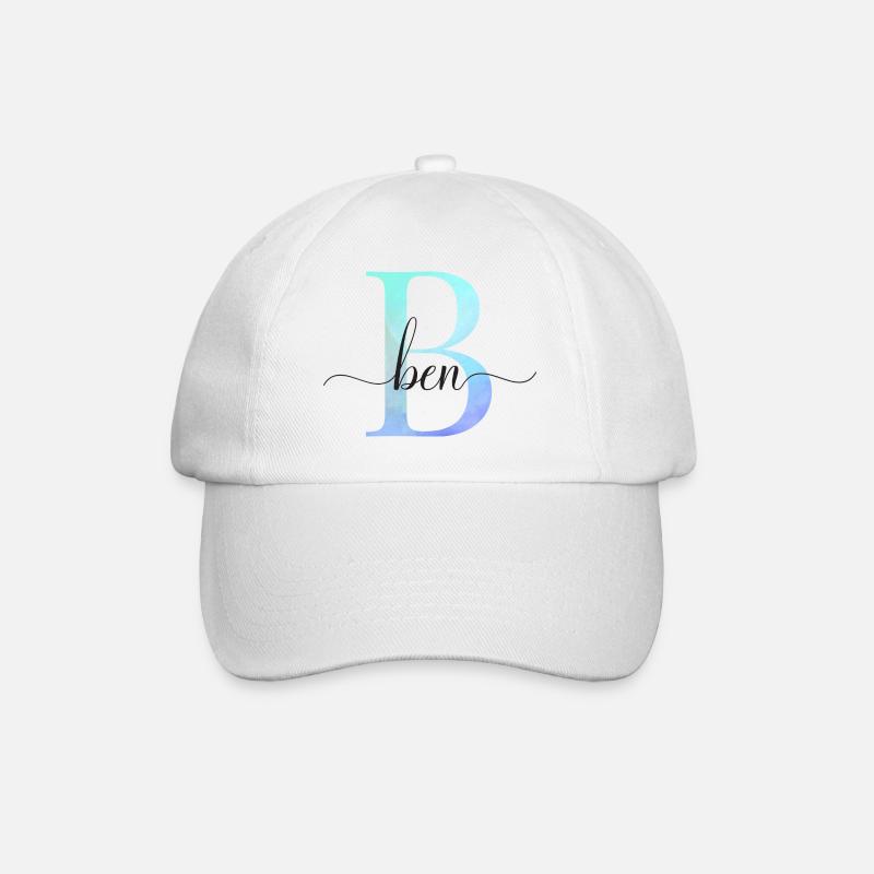 B| Monogramm | Name | Ben | Watercolor - Baseballkappe - Weiß/Weiß