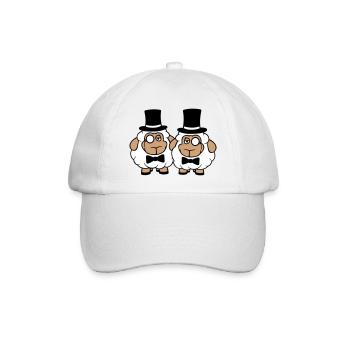 2 Schafe Herren Gentlemen Zylinder Hut Monokel Sir - Baseballkappe - Weiß/Weiß - Vorne