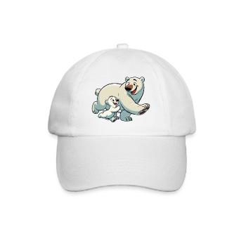 Eisbärenmutter mit herumtollendem Kind - Baseballkappe - Weiß/Weiß - Vorne