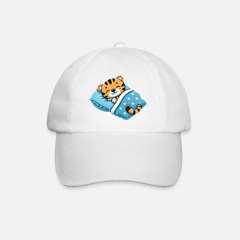 Tiger Sleeping In Bed At Night Time - Baseballkappe - Weiß/Weiß