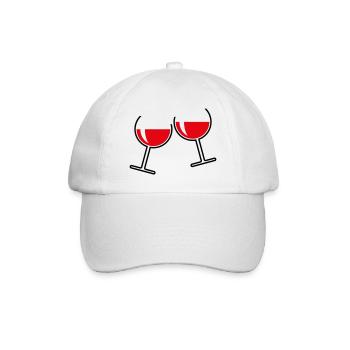 2 Rotweingläser (Rotwein / Wein / Rund Offen / 2C) - Baseballkappe - Weiß/Weiß - Vorne