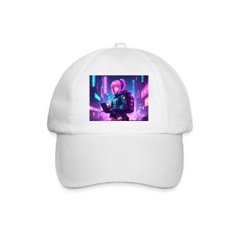Neon Hacker Girl – Ready to Code & Conquer - Baseballkappe - Weiß/Weiß - Vorne