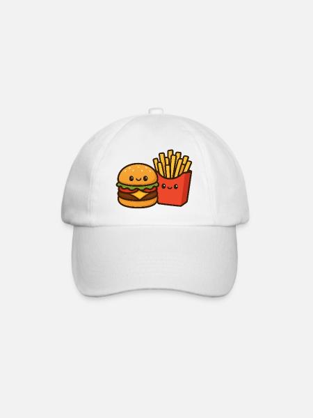 Kawaii Burger & Fries Duo - Baseball Cap - white/white