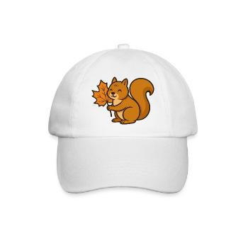 Niedliches Eichhörnchen mit Herbstblatt Cartoon - Baseballkappe - Weiß/Weiß - Vorne