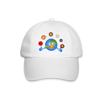Funny Earth juggles with colorful planets - Baseball Cap - white/white - Front