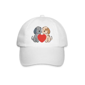 Sweet Cartoon Puppies in Love with Big Red Heart - Baseball Cap - white/white - Front
