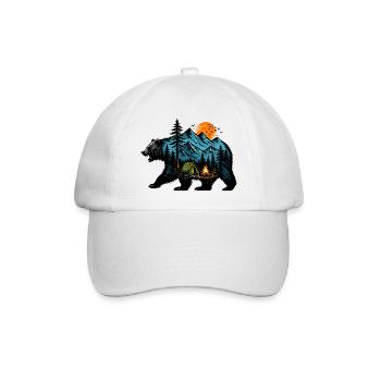 Night camping: mountain and fire - Baseball Cap - white/white - Front