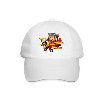 Pilot Gift Shirt – Cute Bear on the Plane - Baseball Cap - white/white - Front