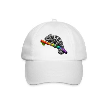 Rainbow Chameleon on Branch - Baseball Cap - white/white - Front