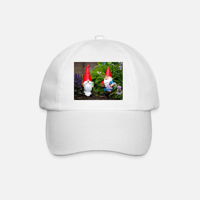 Garden Gnome Red Cap Scene - Baseball Cap - white/white