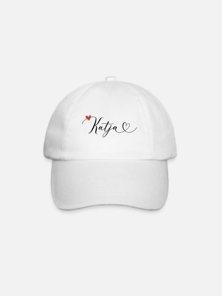 Katja Name Vorname Kalligrafieherz - Baseballkappe - Weiß/Weiß