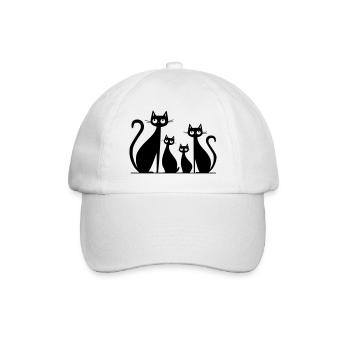 Familie Katzen - 2 Eltern, 2 Kinder - Baseballkappe - Weiß/Weiß - Vorne