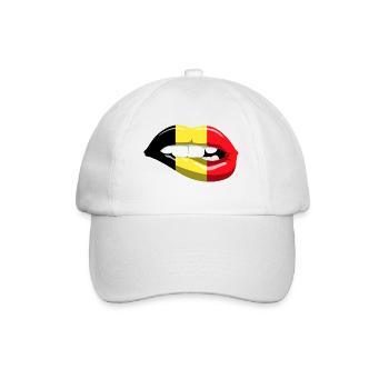 Belgien Flagge Lippen Mund Kussmund Lächeln - Baseballkappe - Weiß/Weiß - Vorne