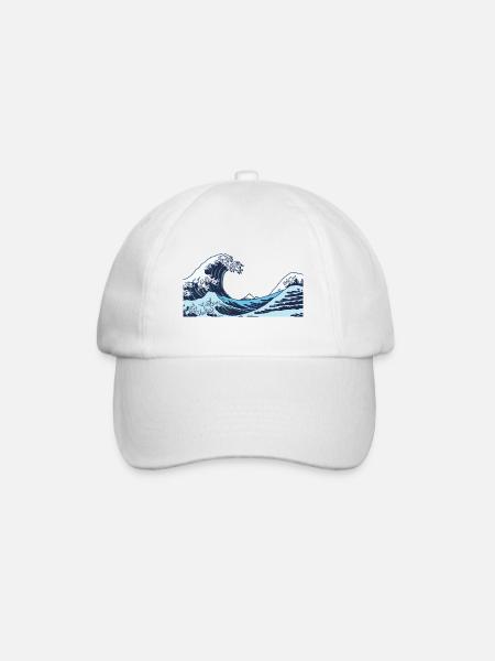 Kanagawa Wellen Ästhetische japanische Kunst Große Welle - Baseballkappe - Weiß/Weiß