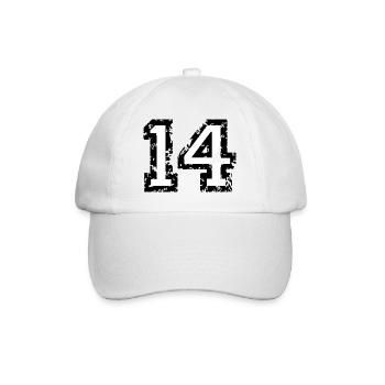 Zahl 14 - Nummer 14 (Vintage Weiß) Nr.14 - Baseballkappe - Weiß/Weiß - Vorne
