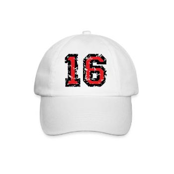 Zahl 16 - Nummer 16 (Vintage Rot) Nr.16 - Baseballkappe - Weiß/Weiß - Vorne
