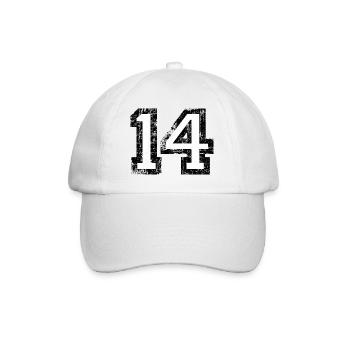 Zahl 14 (Vintage Weiß) 14. Geburtstag Nr. 14 - Baseballkappe - Weiß/Weiß - Vorne
