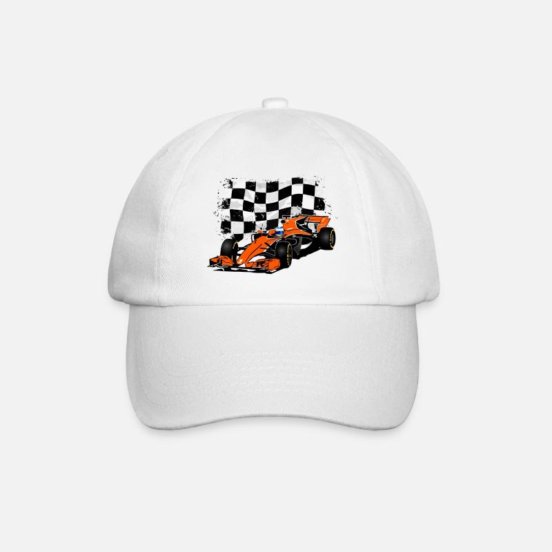 Racecar - Rennauto - Racing Flag - Baseballkappe - Weiß/Weiß