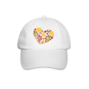 Großes Flower Power Herz, bunt - Baseballkappe - Weiß/Weiß - Vorne